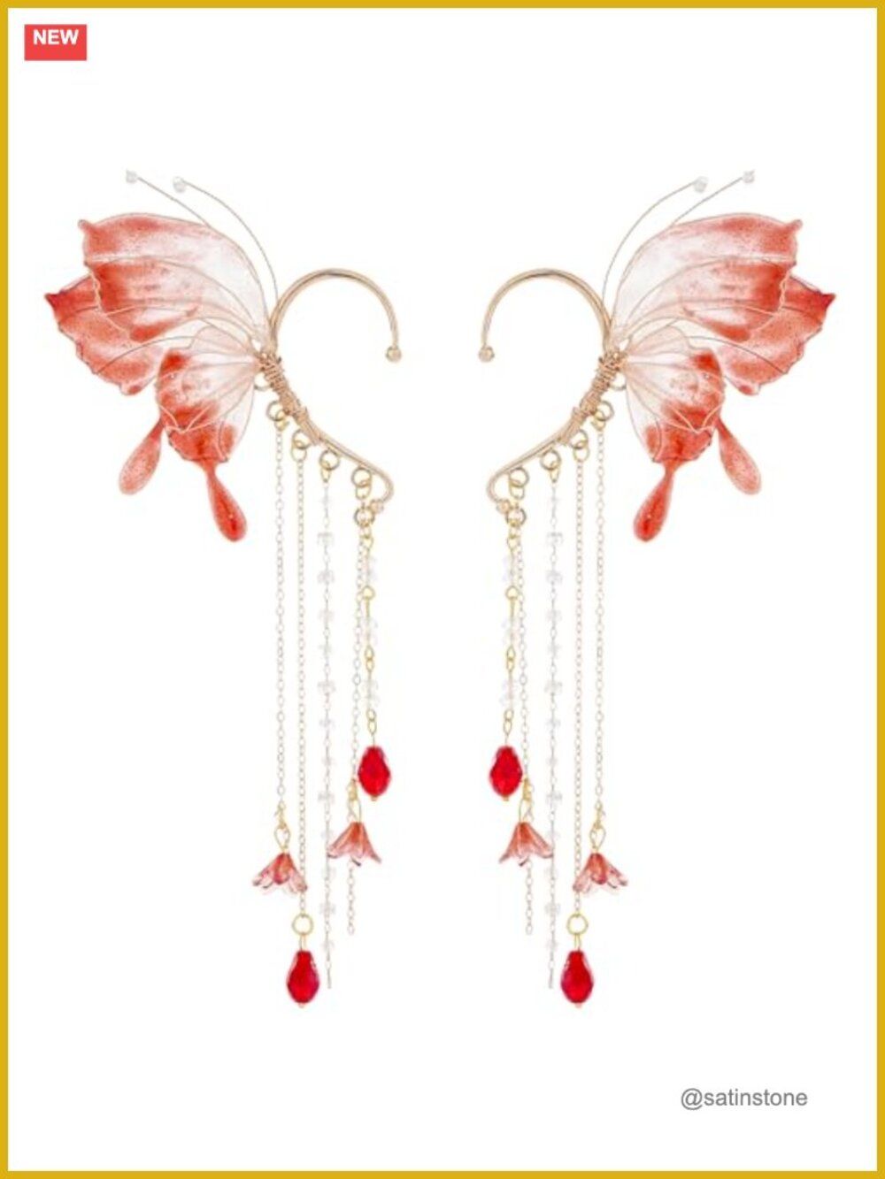 Butterfly Elf Ear Cuffs Fairy Tassel Non Pierced Renaissance Costume Jewelry